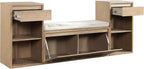 Merax Shoe Storage Bench with Cushion & Flip Compartments, All-in-One Entryway Bench with Drawers and Open Shelves, Solid Wood Storage Bench for Mudroom Hallway Living Room, Rustic Brown