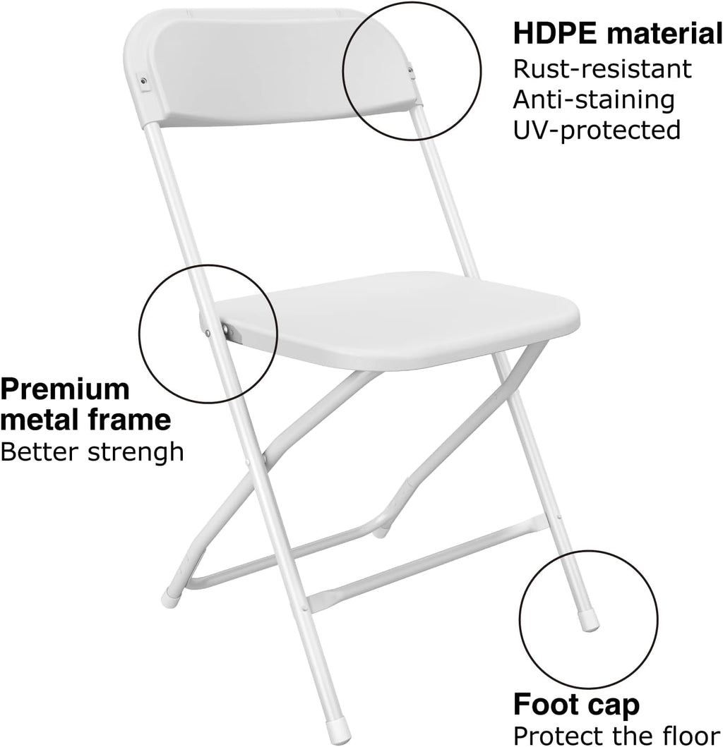 White Folding Chairs 10 Pack, Portable Party Chairs, Plastic Folding Chair,Stackable Commercial Seats with Steel Frame for Office Wedding Party Patio Dinning Events, 350lbs Capacity