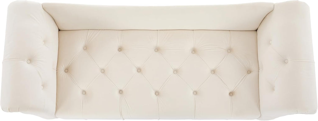 Christopher Knight Home Ucal Velvet Upholstered End of Bed Ottoman, Wooden Living Room Ottoman Bench with Curved Arms, Long Entryway Bench with Button Tufting, Long Seating for Bedroom, Beige