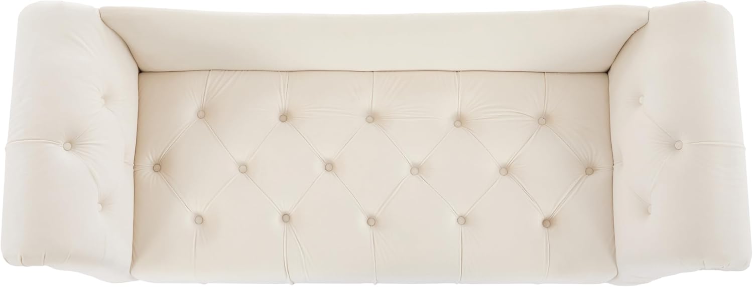 Christopher Knight Home Ucal Velvet Upholstered End of Bed Ottoman, Wooden Living Room Ottoman Bench with Curved Arms, Long Entryway Bench with Button Tufting, Long Seating for Bedroom, Beige