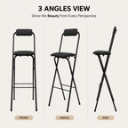 27.5'' Tall Folding Bar Stool, Cushioned Padded Folding Stool with Back, Portable Adult Folding Chair, 275 lbs Load Capacity, Counter Height Seat for Kitchen, Living Room, Garden, Camping, Black
