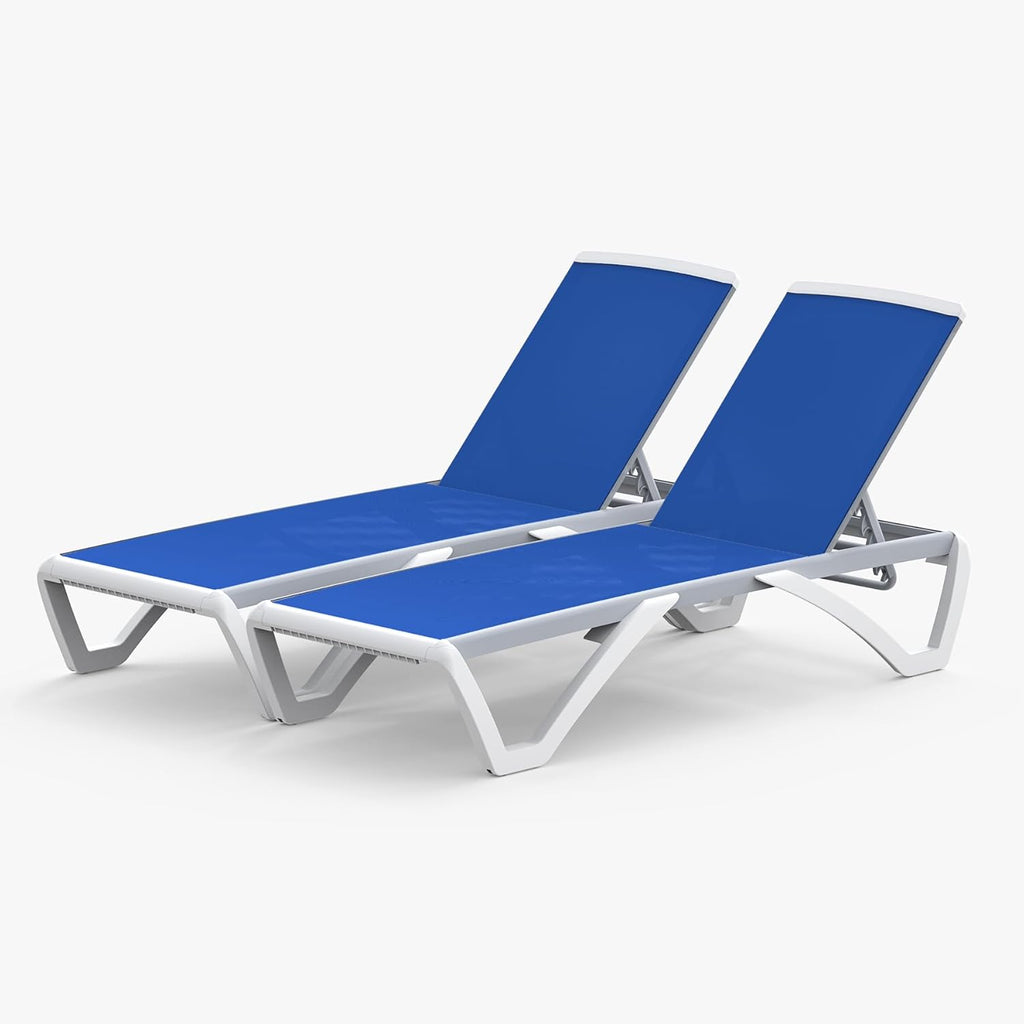 Domi Chaise Lounge Outdoor, Patio Lounge Chair with Aluminum Frame, All Weather Pool Lounge Chair for Deck Lawn Backyard, Blue, Set of 2