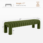 63’’ Bedroom Bench, Upholstered End of Bed Bench with Solid Wood Legs, Modern Dining Bench with Full Covered Fabrics for Entryway, Bedroom, Living Room (Green, Velvet)