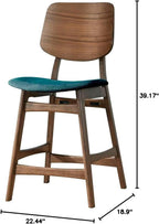 New Classic Furniture Oscar Wood Counter Chair with Teal Cushion (Set of 4), Walnut