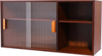Xuthusman 2 Tier Small Kitchen Pantry Cabinet,31.5in Wall Sideboard with Glass Doors Bamboo Cupboard Food Pantry Cabinet Adjustable Shelves Countertop Storage for Kitchen Dining Room (Walnut)