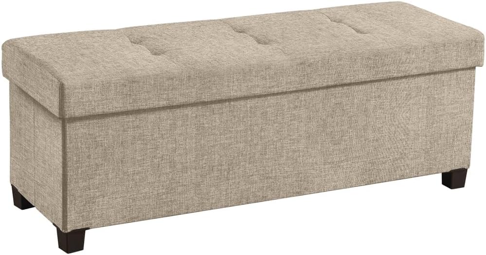 Ornavo Home 43 Inch Storage Ottoman, Large Storage Bench, Ottoman with Storage with Legs, Foot Rest Stool, Bedroom Bench - Tan/Taupe