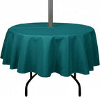 Outdoor Tablecloth Wrinkle-Free Stain Resistant Waterproof Polyester Fabric Table Cover with Zipper Umbrella Hole for Picnic/Party/Dinner/Patio Garden(70inch Round,Zippered,Teal)