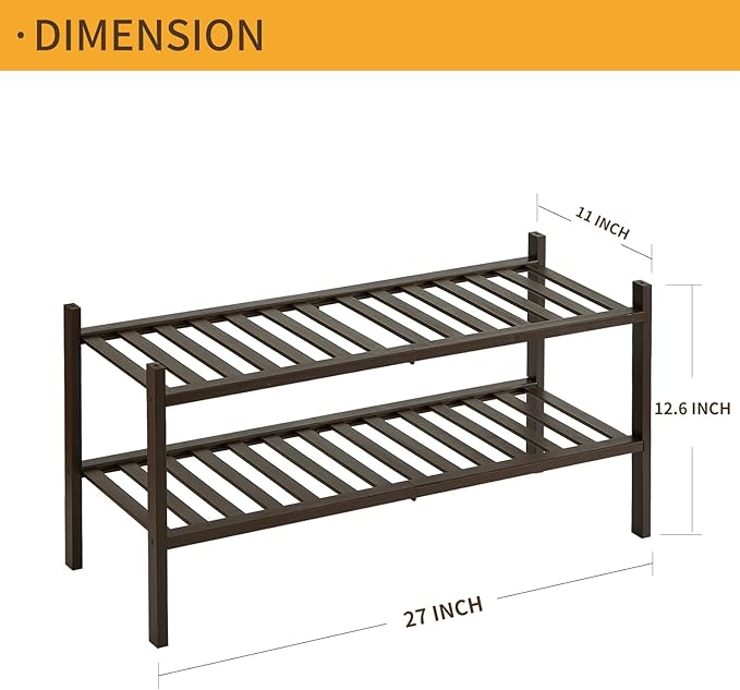 2-Tier Bamboo Shoe Rack for Entryway, Stackable | Heavy Duty | Multi-Function, Free Standing Shoe Racks for Bedroom Hallway Closet