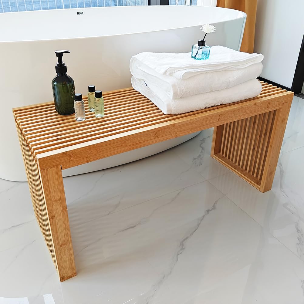 Versatile Wooden Slatted Bench - Sleek Modern Design for Dining, Entryway, Bedroom - Indoor Use with Storage Capability for Home, Kitchen, Bathroom & Beyond (Black)