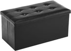 Youdesure 30" Ottoman with Storage, Folding Faux Leather Bench, Black | Foldable ottoman with hidden storage, padded seat and sturdy MDF frame for everyday use.