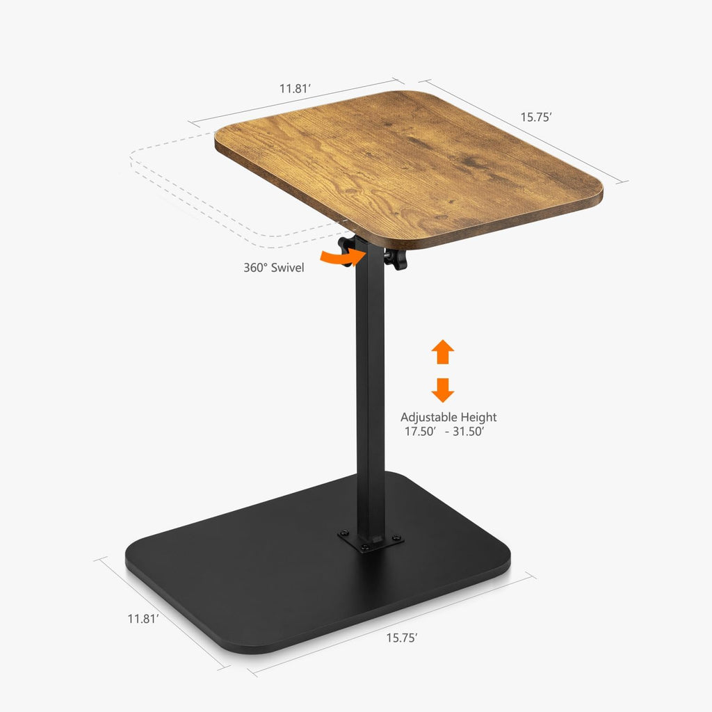 ZEAPTAC C-Shaped Side Table, 360° Swivel Height Adjustable, Lightweight Portable TV Tray Snack End Table for Couch Sofa Bed Small Spaces-Dark Brown Wood