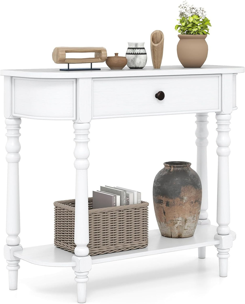 Giantex 2-Tier Narrow Console Table, 36" White Entryway Table with Storage Drawer & Elegant Legs, Wooden Sofa Table with Open Shelf for Living Room, Foyer, Hallway, Bedroom, Entrance