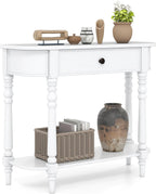 Giantex 2-Tier Narrow Console Table, 36" White Entryway Table with Storage Drawer & Elegant Legs, Wooden Sofa Table with Open Shelf for Living Room, Foyer, Hallway, Bedroom, Entrance