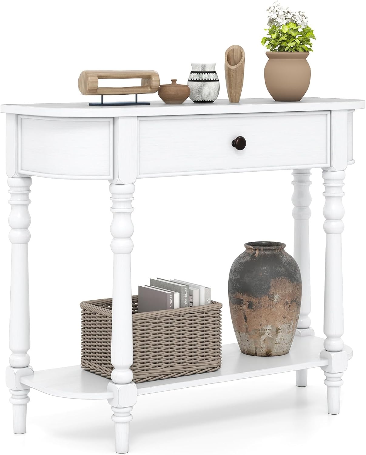 Giantex 2-Tier Narrow Console Table, 36" White Entryway Table with Storage Drawer & Elegant Legs, Wooden Sofa Table with Open Shelf for Living Room, Foyer, Hallway, Bedroom, Entrance