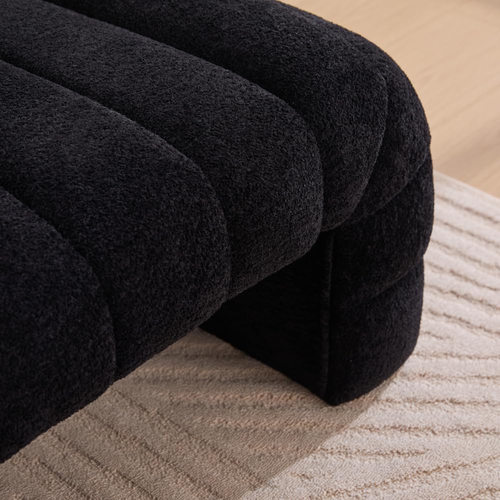 Modern Armless Bed Bench - Channel Tufted Chenille Upholstered, Multi-Use as Couch Daybed Chaise or Ottoman Foot Stool for Living Room, Bedroom, Entryway (69.7", Black)