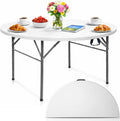 EconoHome 4 Ft Round Portable Folding Table – Heavy-Duty White Plastic, Seats 6, Folding for Space-Saving Storage & Transport – Ideal for Indoor/Outdoor Dining, Parties, Events, and More
