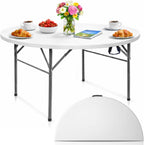 EconoHome 4 Ft Round Portable Folding Table – Heavy-Duty White Plastic, Seats 6, Folding for Space-Saving Storage & Transport – Ideal for Indoor/Outdoor Dining, Parties, Events, and More
