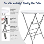 2 PCS - 31.5" L X 31.5" W X 43" H - Cocktail Table White High Top Folding Table, Portable Bar Height Folding Table Round with Detachable Gray Legs