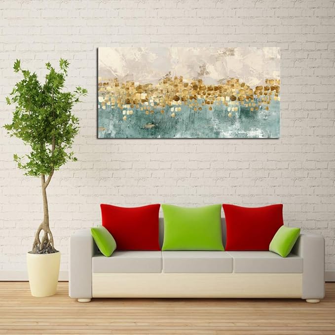 DZL Art A74650 brown And blue Abstract Painting Modern Decor Wall Art Tan color Canvas Gray Painting Contemporary Decor Abstract Canvas Living Room Art