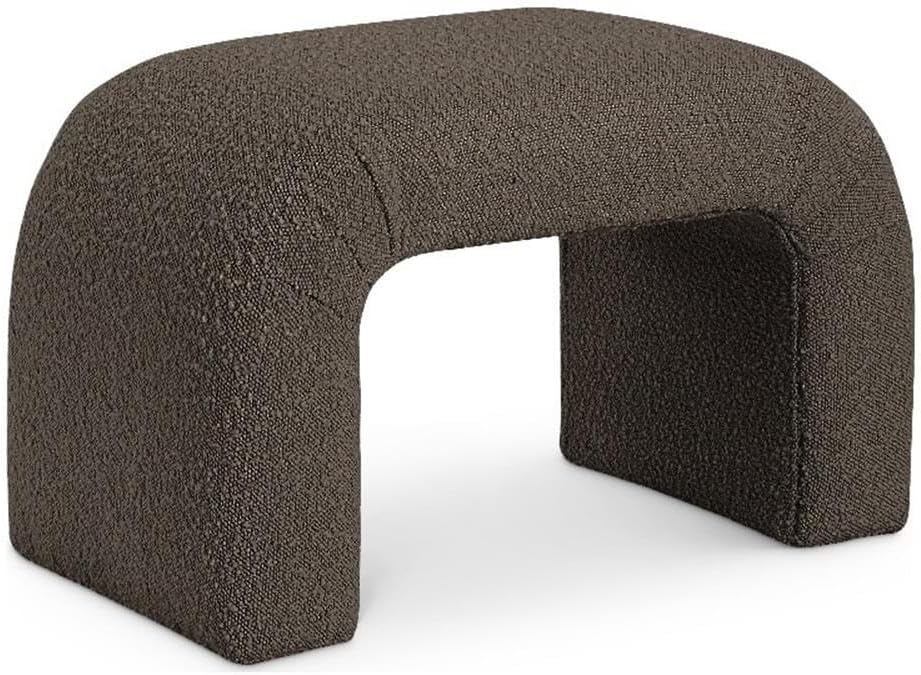 Meridian Furniture 169Brown Niagara Collection Modern | Contemporary Boucle Fabric Upholstered Bench with Rich Brown Boucle Fabric, Curved Contemporary Design, 28" W x 15.5" D x 17.5" H, Brown