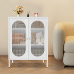 Accent Cabinet with Glass Doors – 3 Tier Storage, Modern Coffee Bar Station Pantry Cupboard Accent Cabinet for Kitchen Living Room Bedroom Bathroom, 31.5"x15.8"x40"(Creamy White)