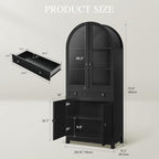 YITAHOME 71" Arched Pantry Cabinet with Glass Door, Shelves & Drawer, Black | Farmhouse Wood Cupboard with Adjustable Shelves for Living Room and Dining Room