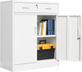 CJF Metal Storage Cabinet, Locking Storage Cabinet with 1 Drawer and Adjustable Shelf, 36" H x 28" W x 16" D White Metal Cabinets for Office, Home, Garage