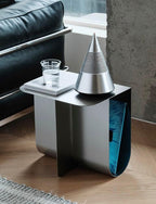 Modern Stainless Steel Side Table, Minimalist Storage Coffee Table,Accent Table，Curved Design, for Living Room, Office (Silver)