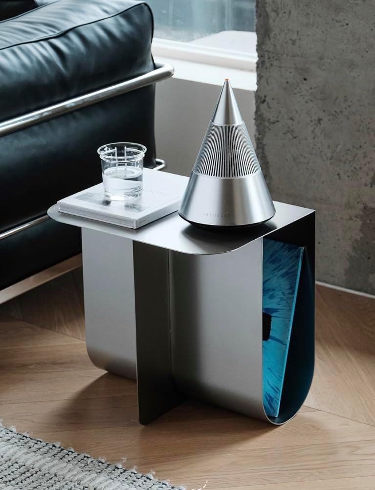 Modern Stainless Steel Side Table, Minimalist Storage Coffee Table,Accent Table，Curved Design, for Living Room, Office (Silver)
