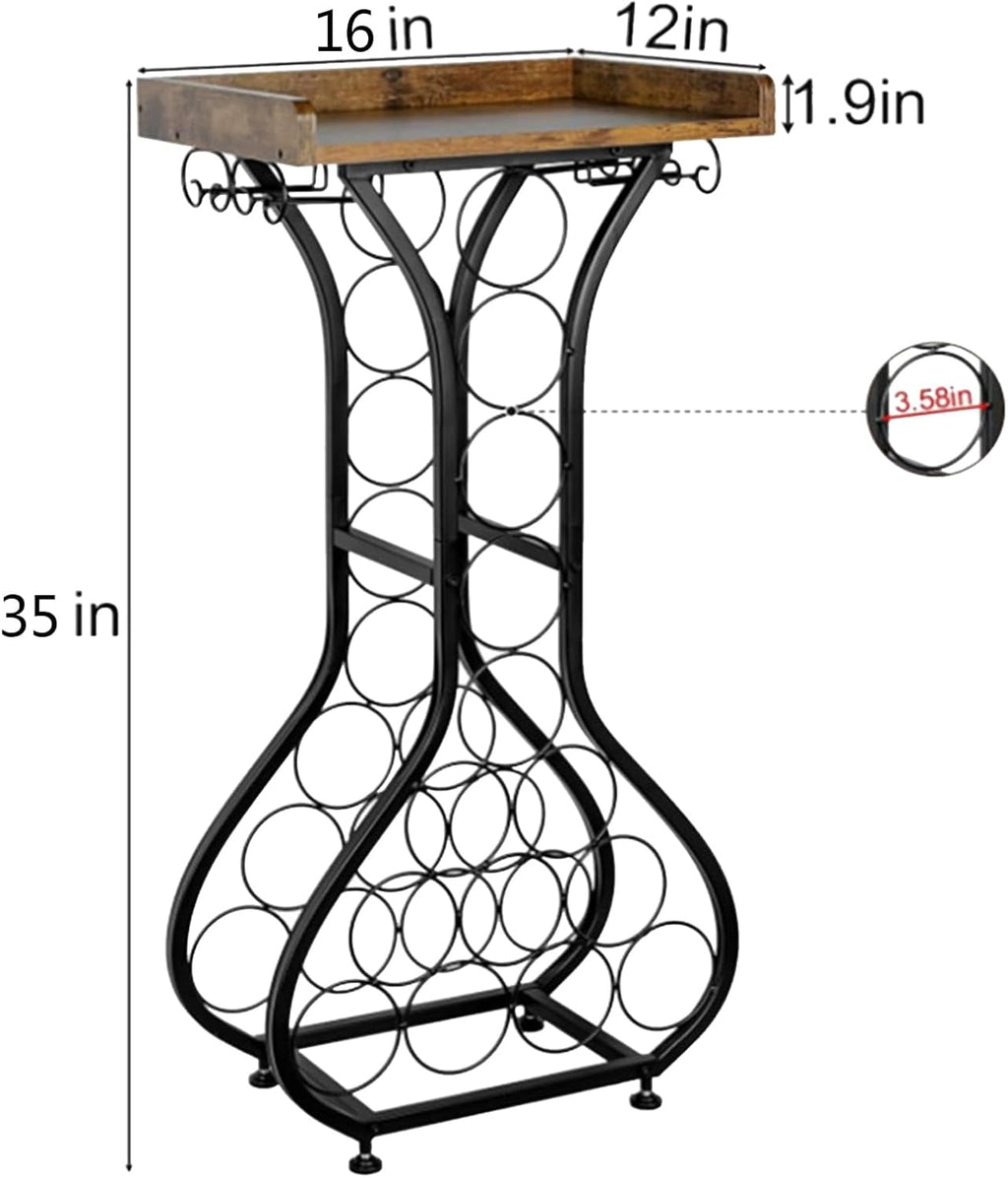 Wine Rack Freestanding Floor, Freestanding Wine Racks with 14 Bottles Wine Glass Holder, Mini Bar Wood Tabletop Wine Storage, Small Wine Cabinet for Home Bar Kitchen Dining Room