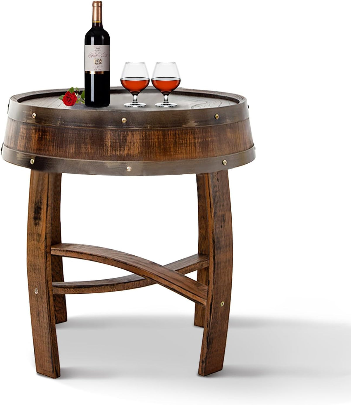 Farmhouse Coffee Table, Round Rustic End Table - Solid Wood Living Room Side Table,Handcrafted Whiskey Barrel Accent Table