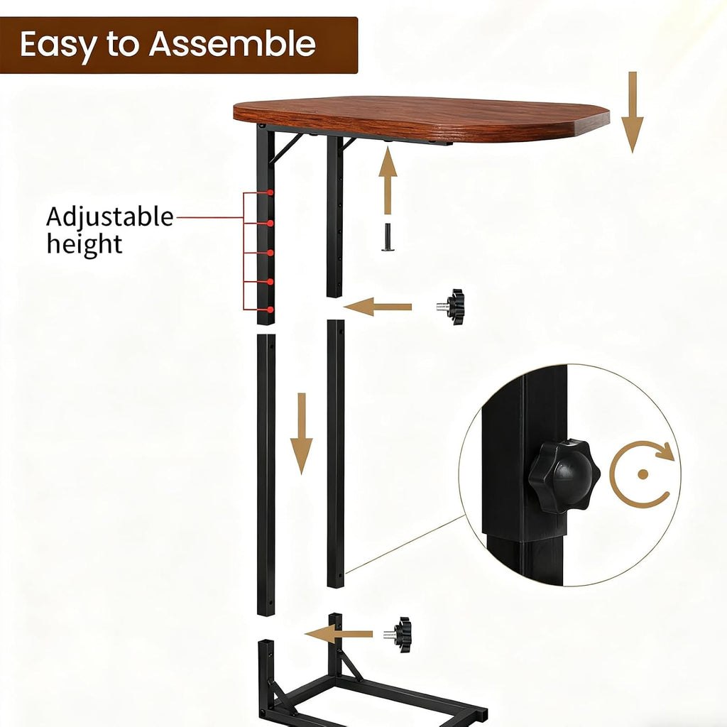Adjustable Side Table, C Shaped End Table for Couch, Bedside Table TV Tray Small Coffee Table, Narrow Side Tables for Living Room, Bedroom, Bathroom, Small Table for Sofa, Bed, Couch