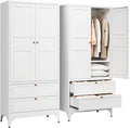 Letaya Metal Armoire Wardrobe Closet with Drawers,Clothing Storage Cabinet with Doors and Shelves,Coat Closet with Hanging Rod,Bedroom,Home,Cloak Room,White-71 H x 32" W x 18" D