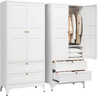 Letaya Metal Armoire Wardrobe Closet with Drawers,Clothing Storage Cabinet with Doors and Shelves,Coat Closet with Hanging Rod,Bedroom,Home,Cloak Room,White-71 H x 32" W x 18" D
