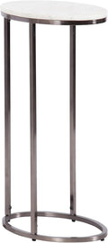 Kate and Laurel Natalli Modern Glam Oval C-Table, 14 x 9 x 28, White Marble and Gray Gunmetal, Elegant C-Shaped Side Table with Marble Tabletop and Space Saving Design