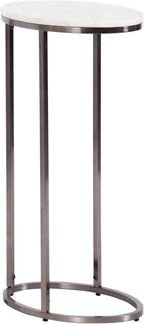 Kate and Laurel Natalli Modern Glam Oval C-Table, 14 x 9 x 28, White Marble and Gray Gunmetal, Elegant C-Shaped Side Table with Marble Tabletop and Space Saving Design