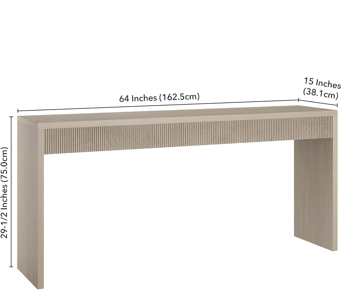 Henn&Hart 64" Rectangular Fluted Console Table, Ribbed Entryway Table, Sofa Table for Entryway, Living Room, Couch, Hallway, or Office, Beech White