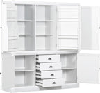 VilroCaz Freestanding Large Kitchen Pantry, Wooden Kitchen Organizers and Storage Kitchen Cabinet with 4 Drawers, Cupboard, 5 Doors, Adjustable Shelves for Dining Room (White-3.15)