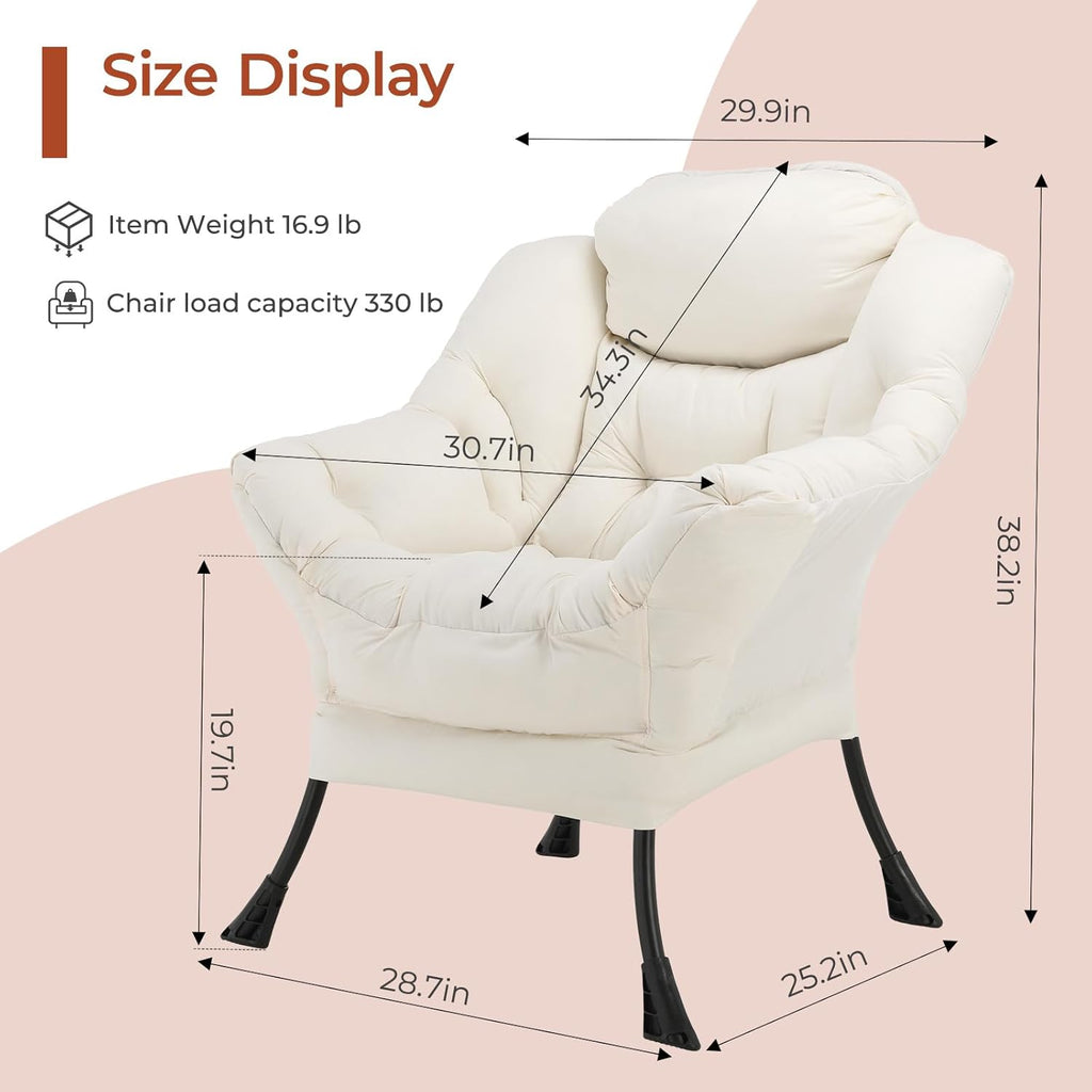 TLSUNNY Lazy Chair, Modern Comfy Lounge Accent Chair, Large Sofa Armchair with a Side Pocket, Leisure Reading Chair for Bedroom, Living Room, Dorm (1) (Beige)