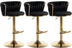 Riknuxi Velvet Bar Stools Set of 3, Counter Height Bar Chairs with Low Back, Gold Swivel Bar Stools for Kitchen Island, Pub (Black)