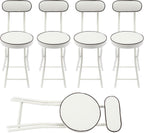 Foldable Chair 4pcs Steel High Portable Folding Indoor Counter Bar Stool Cushioned Padded Stools Seating with Backrest for Kitchen Island Shop Cafe Workshop, Studio- Load 275lbs (White)