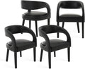 Shunzhi Black PU Leather Dining Chairs Set of 4, Modern Upholstered Dining Room Chairs, Barrel Kitchen Chairs with Arms/Open Back, Comfy Accent Side Chairs for Bedroom/Living Room
