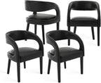 Shunzhi Black PU Leather Dining Chairs Set of 4, Modern Upholstered Dining Room Chairs, Barrel Kitchen Chairs with Arms/Open Back, Comfy Accent Side Chairs for Bedroom/Living Room