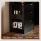 Chrangmay 55.4" Big Modern Vanity Desk with Mirror and Lights,Makeup Vanity Desk with 8 Drawers and Storage Shelves & Power Outlet,RBP Glass Cabinets, Black