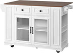 Movable Kitchen Island with Internal Storage Rack, Power Outlet and Open Shelves, Stationary Kitchen Storage Islands with Knife Holder, for Kitchen, Dining