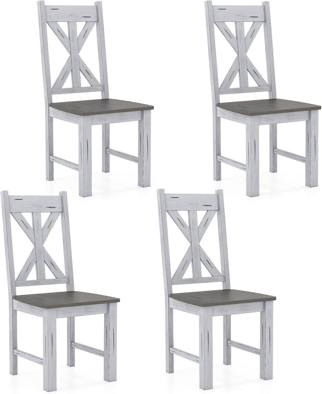 Giantex Retro Wooden Dining Chairs Set of 4, Farmhouse Kitchen Chairs w/Rubber Wood Frame, Elegant Hollowed Backrest, Armless Dining Room Chairs, Rustic Side Chairs for Restaurant, Living Room, Grey