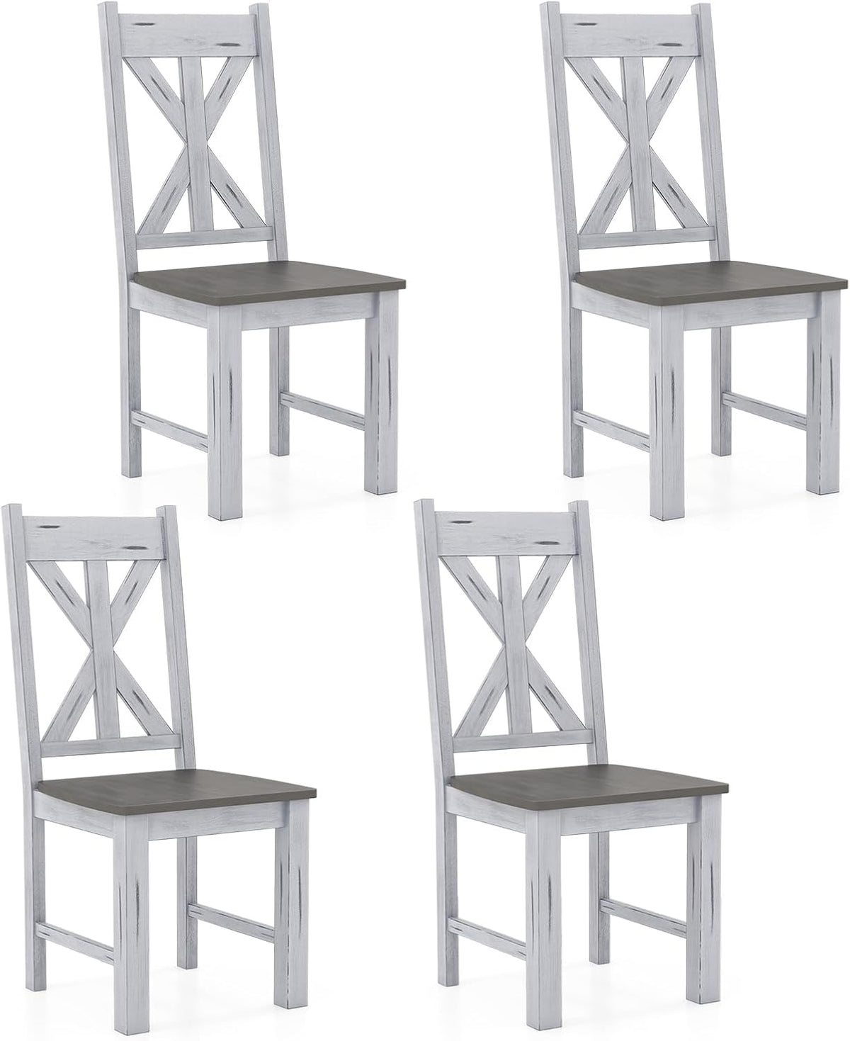 Giantex Retro Wooden Dining Chairs Set of 4, Farmhouse Kitchen Chairs w/Rubber Wood Frame, Elegant Hollowed Backrest, Armless Dining Room Chairs, Rustic Side Chairs for Restaurant, Living Room, Grey