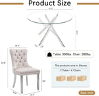 Henf 5 Piece Round Dining Table Set with 4 Chair, 47'' Round Glass Dining Room Table Set for 4, X-Shape Silver Metal Legs, Glass Kitchen Table and Chair Set for 4, Circular Dinner Desk for Kitchen