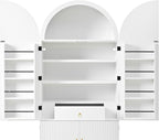 72" Tall Arched Kitchen Pantry Cabinet, Fluted Freestanding Storage Cupboard with 8 Door Shelves, 3 Adjustable Shelves and Hidden Drawer,Cabinet for Kitchen, Dining & Bathroom,White