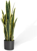 KOL 2ft Artificial Snake Plant, 32 Lifelike Faux PVC Leaves, Indoor Home Garden Decor, Fake Sansevieria Potted Plants, Mother-in-Law Tongue, 25.6in Floor Greenery in Black Pot